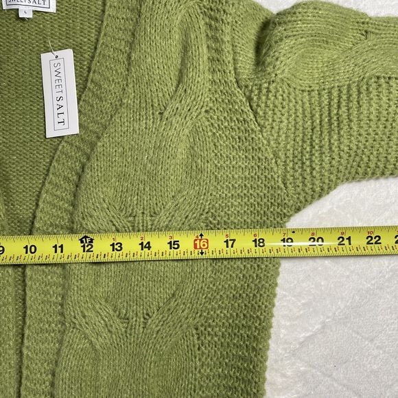 SweetSalt Women's Lg Avocado Green Cropped Chunky Knit Cardigan Boxy Brand New - Picture 5 of 7